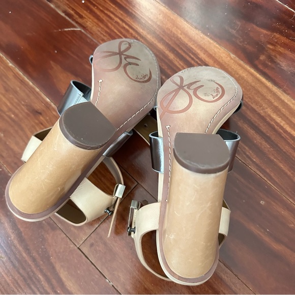 Sam Edelman Yelena Metallic Chunky Multi Strap Silver Nude Leather Heels Sz 10 - Picture 6 of 14